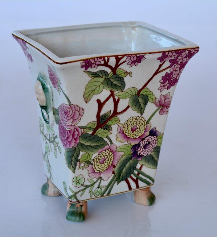 Pink Floral Planter On Foot
